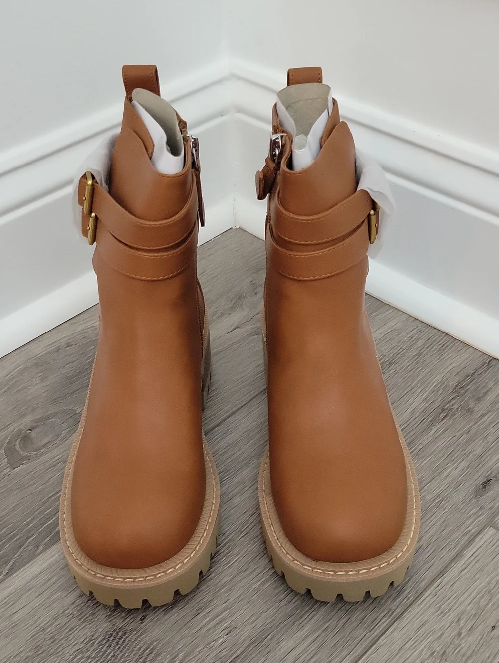 Aerosoles Kids Rachel01 Leather Ankle Boots Tan Size 3 NIB
